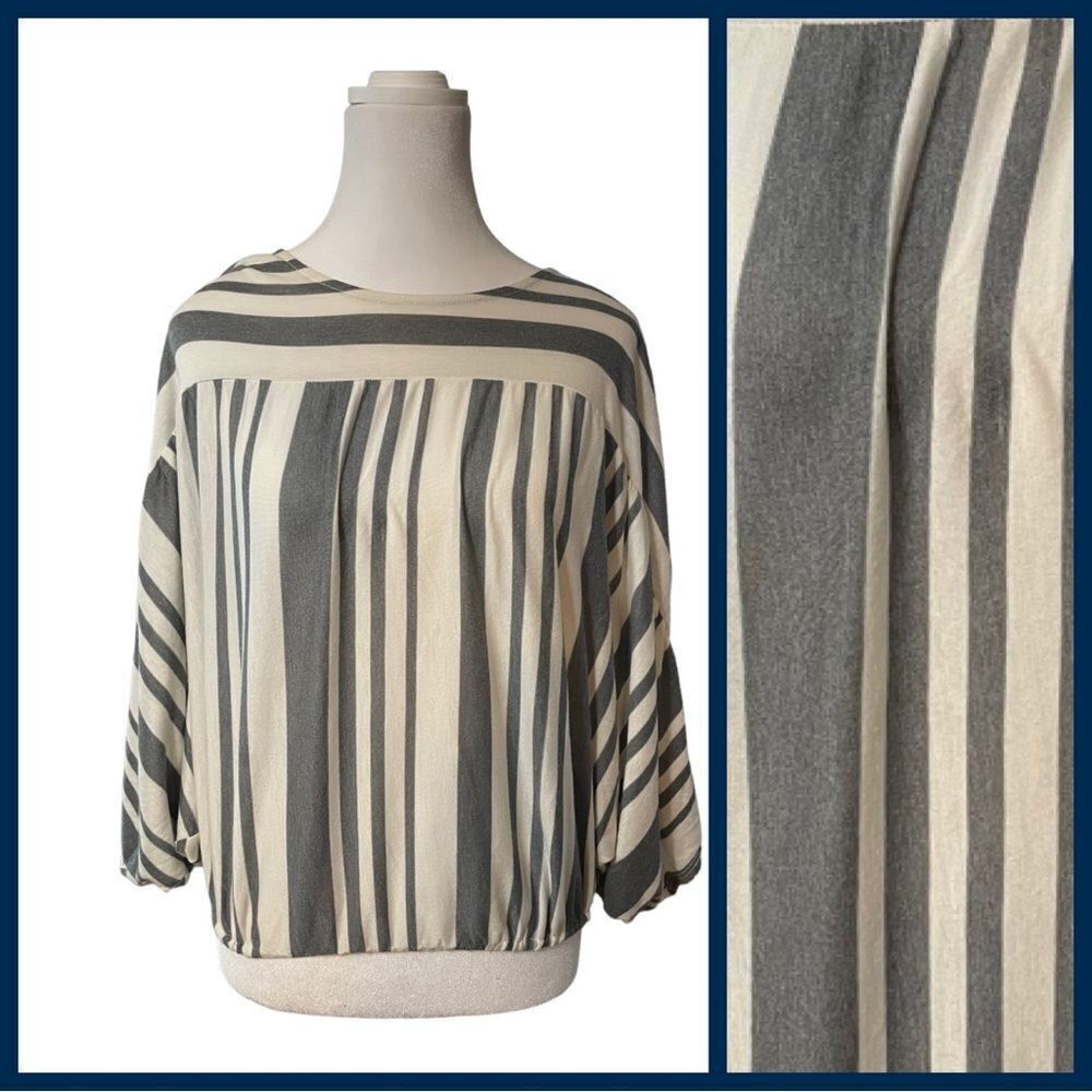GRAY N WHITE LUCKY BLOUSE, Large